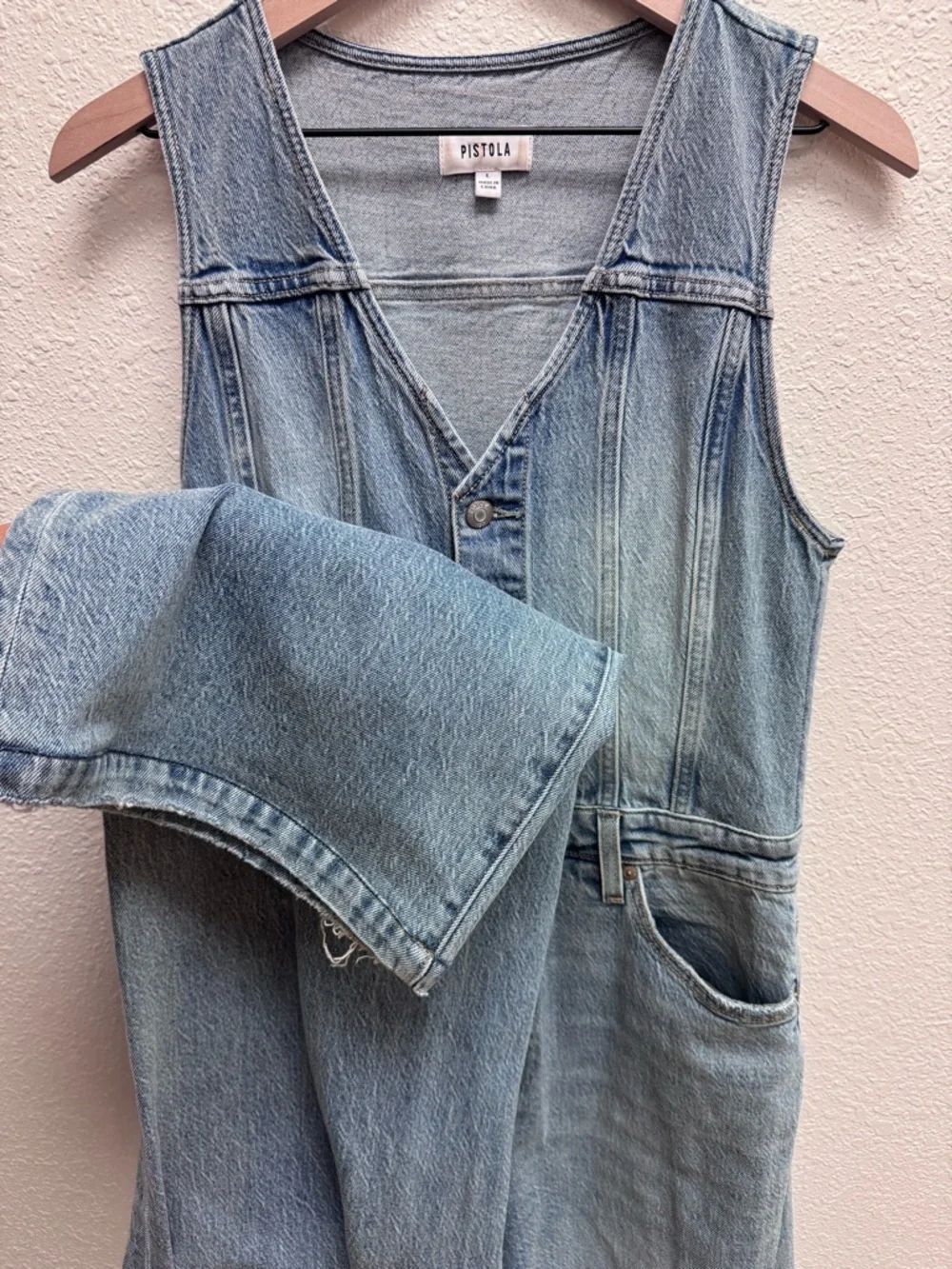 pistola Light Blue Sleeveless Denim Overalls Jumpsuit - Picture 2 of 6